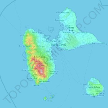 Carte topographique Guadeloupe, altitude, relief