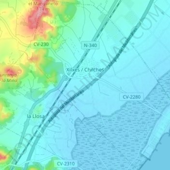Carte topographique Xilxes / Chilches, altitude, relief