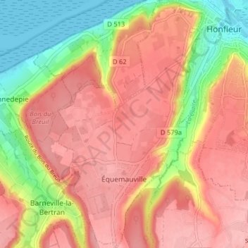 Carte topographique Équemauville, altitude, relief