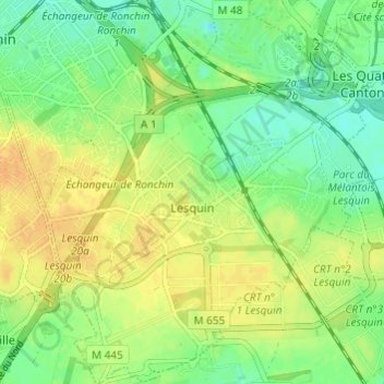 Carte topographique Lesquin, altitude, relief