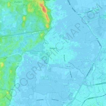 Carte topographique Bergen, altitude, relief