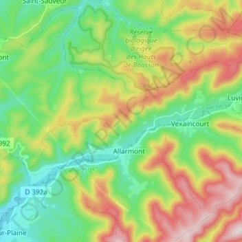 Carte topographique Bionville, altitude, relief
