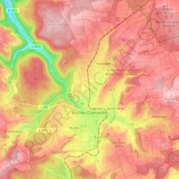 Carte topographique Buchen-Stadt, altitude, relief