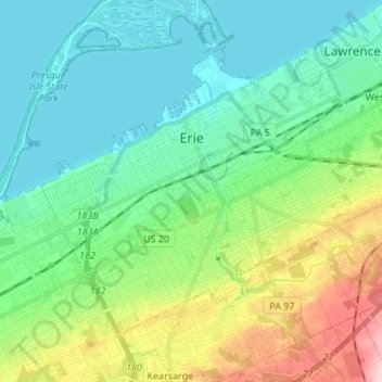 Carte topographique Erie, altitude, relief