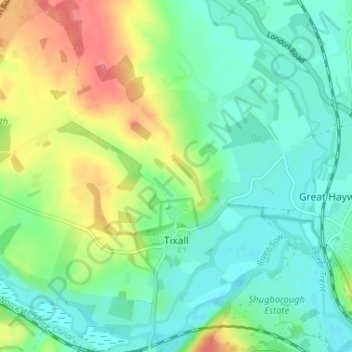 Carte topographique Tixall, altitude, relief