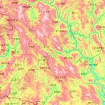 Carte topographique Lancang Lahu Autonomous County, altitude, relief