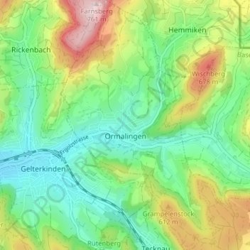 Carte topographique Ormalingen, altitude, relief