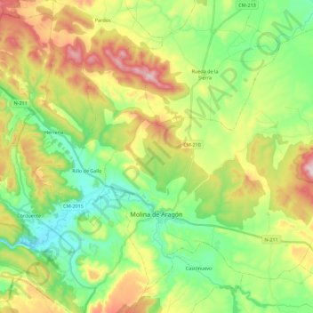 Carte topographique Molina de Aragón, altitude, relief