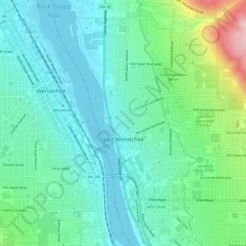Carte topographique East Wenatchee, altitude, relief