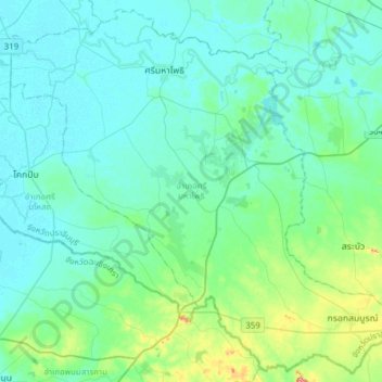 Carte topographique Si Maha Phot District, altitude, relief