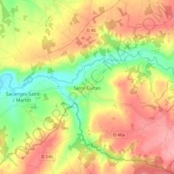Carte topographique Saint-Civran, altitude, relief