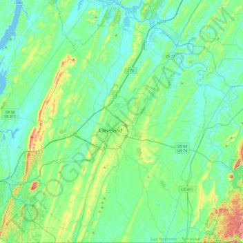 Carte topographique Bradley County, altitude, relief