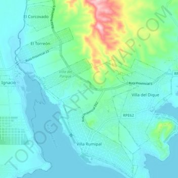 Carte topographique Municipio de Villa Rumipal, altitude, relief