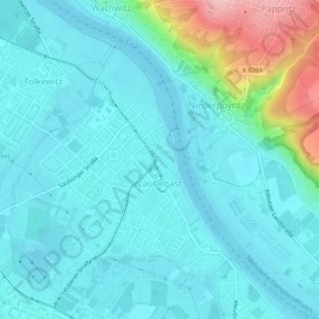 Carte topographique Laubegast, altitude, relief