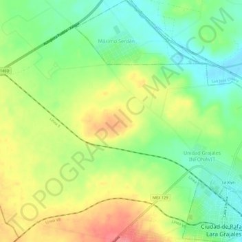 Carte topographique Rafael Lara Grajales, altitude, relief