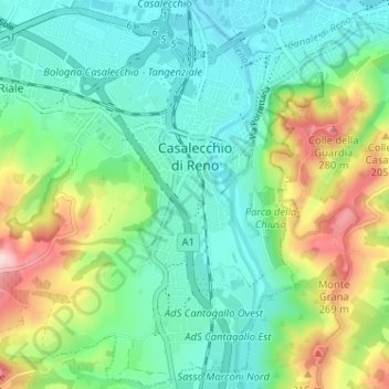 Carte topographique Casalecchio di Reno, altitude, relief