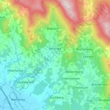 Carte topographique Bernried, altitude, relief