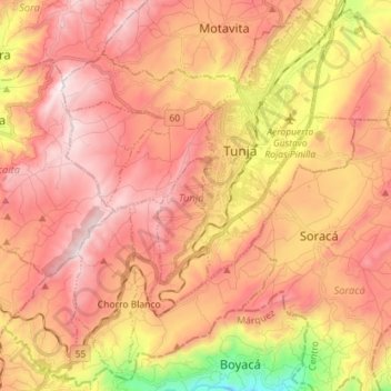 Carte topographique Tunja, altitude, relief