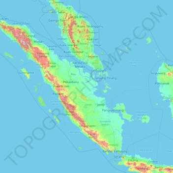 Carte topographique Sumatra, altitude, relief