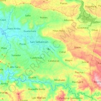 Carte topographique San Sebastián, altitude, relief