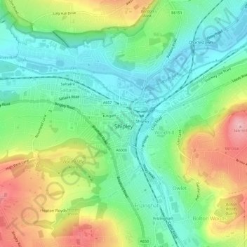 Carte topographique Shipley, altitude, relief