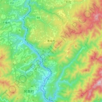 Carte topographique 泰阜村, altitude, relief
