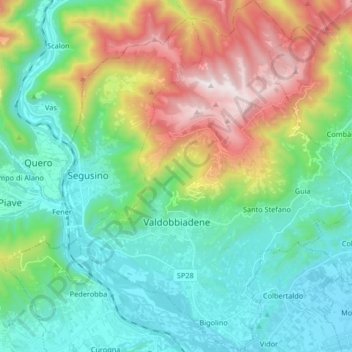 Carte topographique Valdobbiadene, altitude, relief