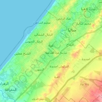 Carte topographique Gaza, altitude, relief