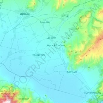 Carte topographique Doxato, altitude, relief