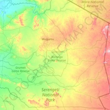 Carte topographique Serengeti, altitude, relief