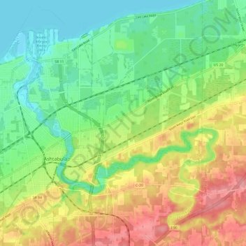 Carte topographique Ashtabula Township, altitude, relief