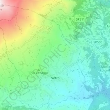 Carte topographique Netro, altitude, relief