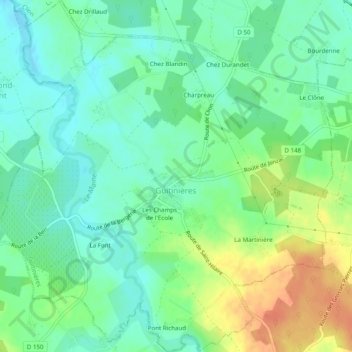 Carte topographique Guitinières, altitude, relief