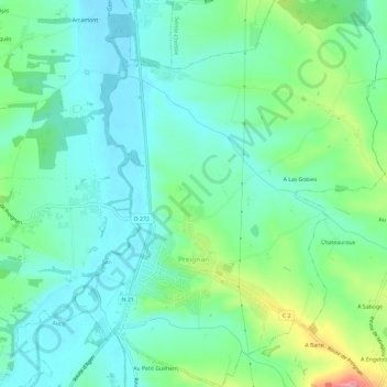 Carte topographique Preignan, altitude, relief