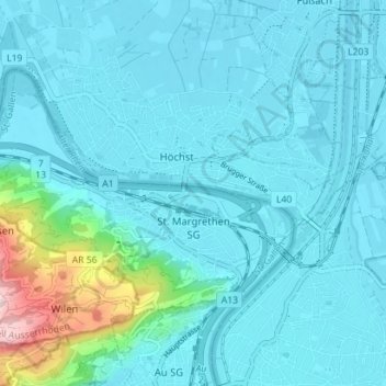 Carte topographique St. Margrethen, altitude, relief