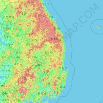 Carte topographique Gyeongsang du Nord, altitude, relief