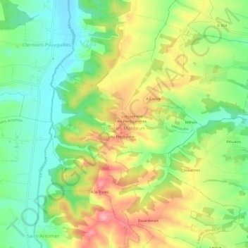 Carte topographique Lourties-Monbrun, altitude, relief