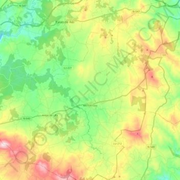Carte topographique Monterroso, altitude, relief