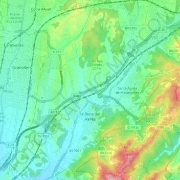 Carte topographique la Roca del Vallès, altitude, relief