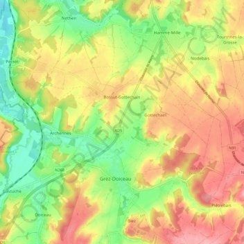 Carte topographique Bossut-Gottechain, altitude, relief