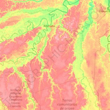 Carte topographique Riberalta, altitude, relief