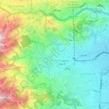 Carte topographique Comuna 13 - San Javier, altitude, relief