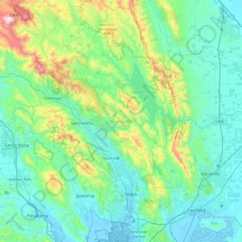 Carte topographique Napa County, altitude, relief