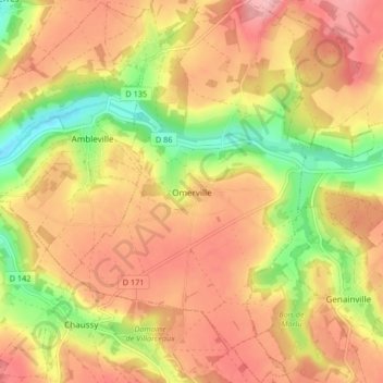 Carte topographique Omerville, altitude, relief