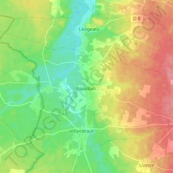 Carte topographique Noaillan, altitude, relief