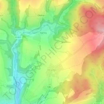 Carte topographique Hradec, altitude, relief