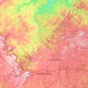 Carte topographique Campo Largo, altitude, relief