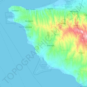 Carte topographique Δήμος Θερμαϊκού, altitude, relief