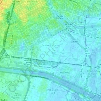 Carte topographique Quatre Carreres, altitude, relief
