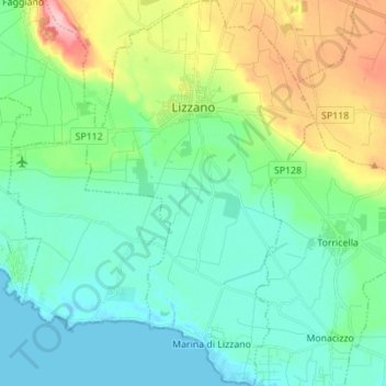 Carte topographique Lizzano, altitude, relief